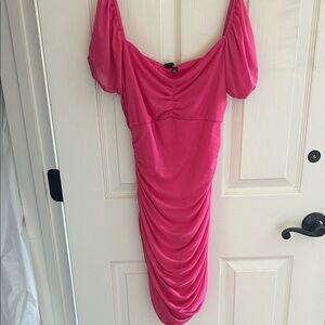Elegant Pink off shoulder Ruched Dress